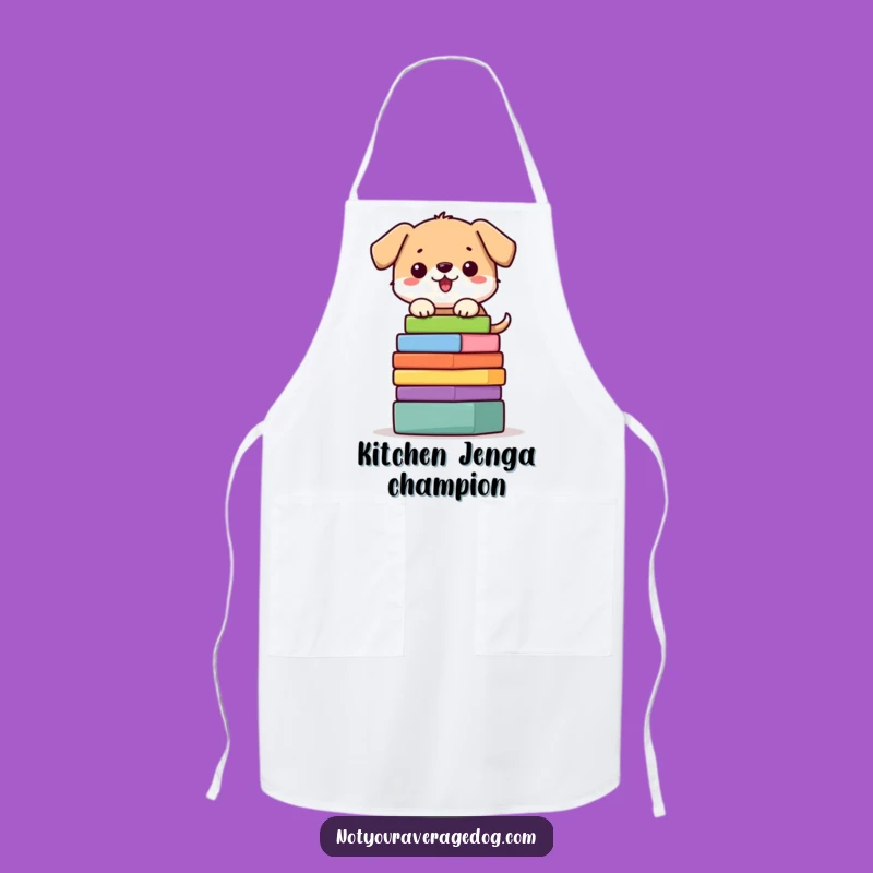 Funny Dog Block Tower Apron - Balancing Act Chef Wear, Hilarious Cooking Gift