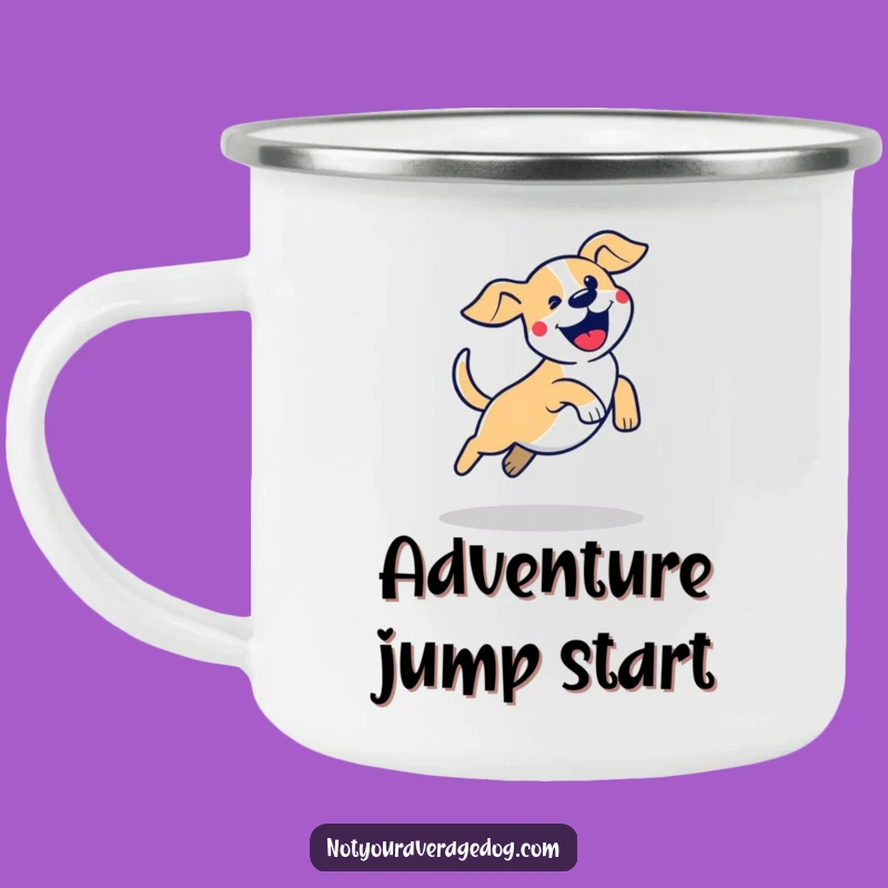 Durable Funny Dog Jump Camping Mug: Your Energetic Trail Buddy
