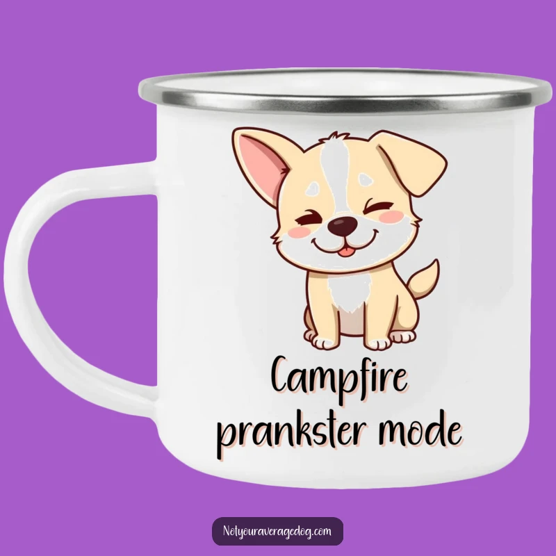 Mischievous Dog Wink Camping Mug: Funny Outdoor Gear, a Gift of Playful Adventures