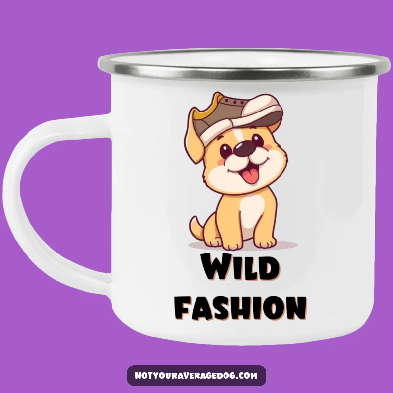 Funny Camp Mug: Dog Tries Shoe Hat, Great Funny Gift