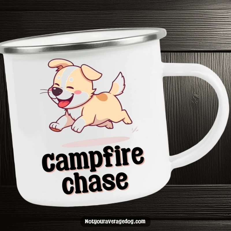 Funny Dog Tail Chasing Camping Mug: A dog's joyful pursuit of its tail, bringing fun to the outdoors.