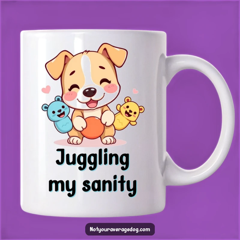 Funny Juggling Dog Mug - Squeaky Toy Chaos, Hilarious Gift Idea