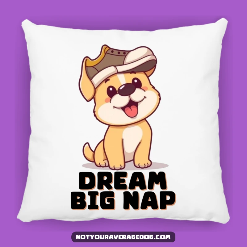 Funny Dog Pillow: Pup Tries Shoe Hat, Comfy Funny Gift