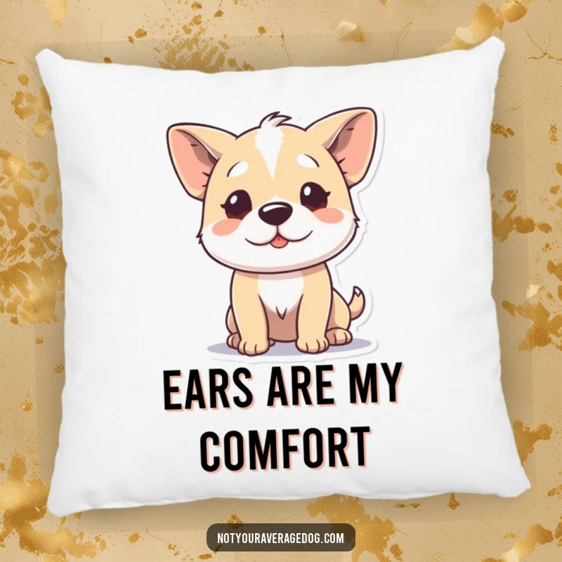 Funny pillow showcasing a dog character wiggling its ears independently, adding a touch of playful humor to any room.