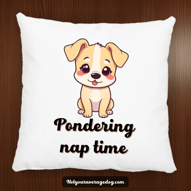 Funny pillow featuring a dog with its head tilted adorward and ears flopped, looking charming.
