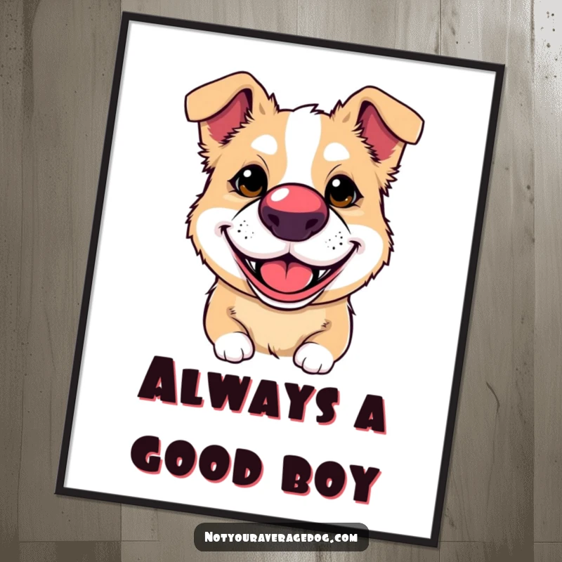 Funny digital art print of a dog wearing a clown nose and a silly grin, creating a cheerful and humorous atmosphere in any room.