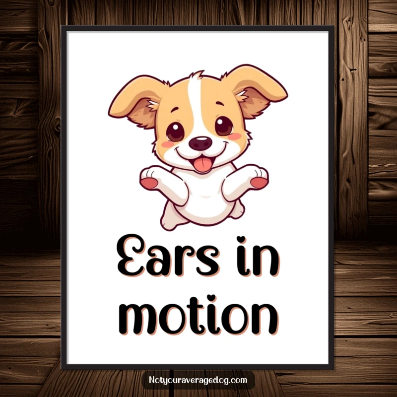 Funny Dog Leaping Digital Art: A downloadable print of a dog's energetic leap with ears flopping.