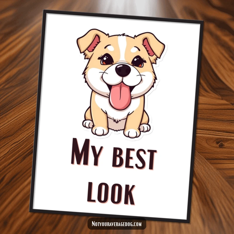 Funny Digital Art Print: Dog with tongue sticking out sideways and eyes crossed, a charming and humorous artwork.