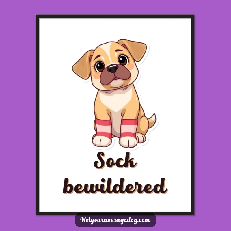 Funny Puppy Sock Digital Print: Bewildered Dog Art, Mismatched Design, Perfect Funny Gift