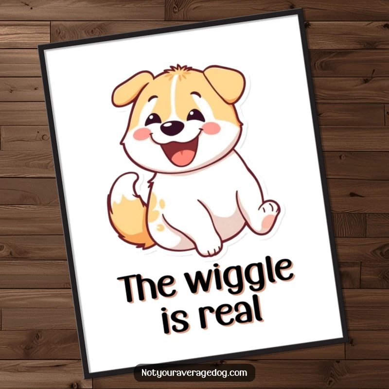 Funny dog’s enthusiastic rear end wiggling with joy as a digital art print, capturing pure canine happiness for instant decor.