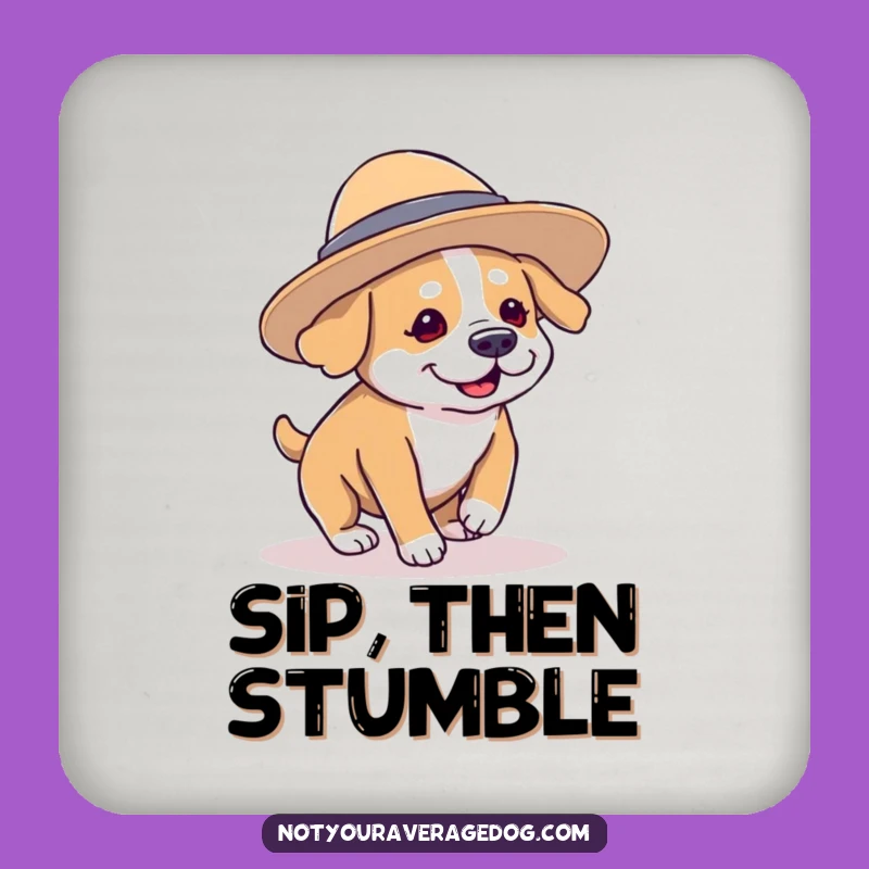 Funny Clumsy Dog Hat Drink Coaster: Protect Surfaces with a Smile