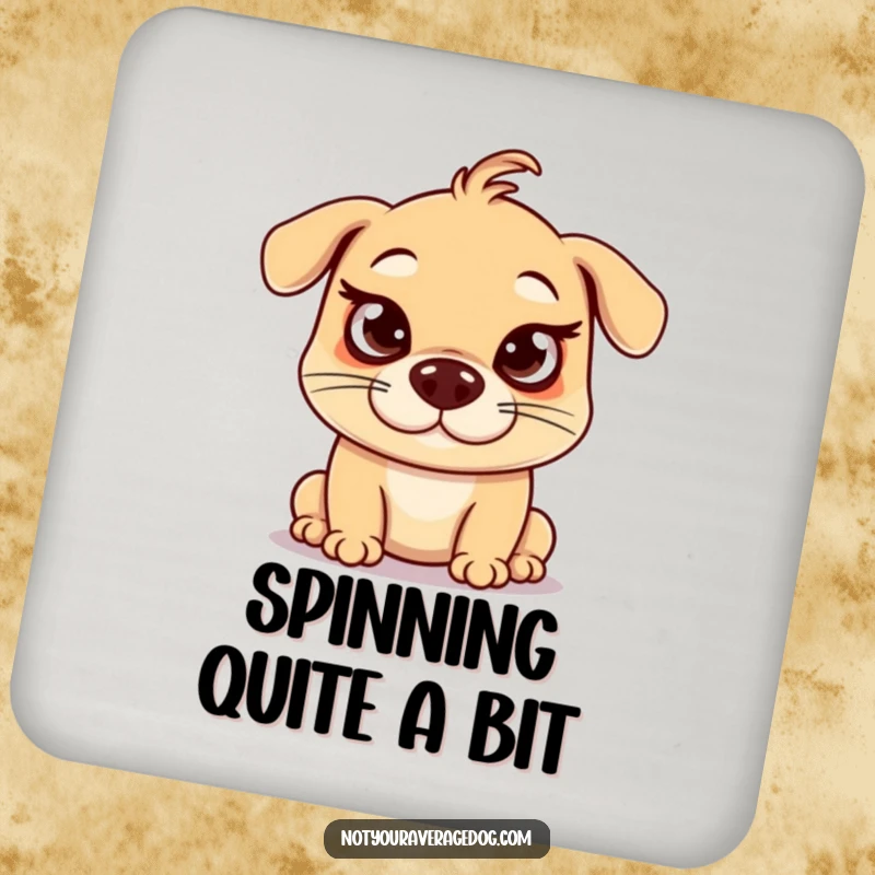 Funny crossed eyes dog coasters, featuring a silly dog making an exaggerated funny face, eyes crossed.