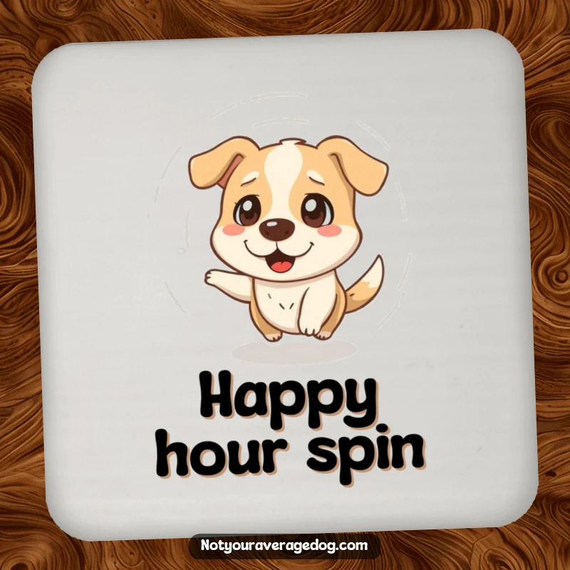 Funny drink coasters with a dazed dog spinning in circles, adding a humorous and quirky touch to tables.