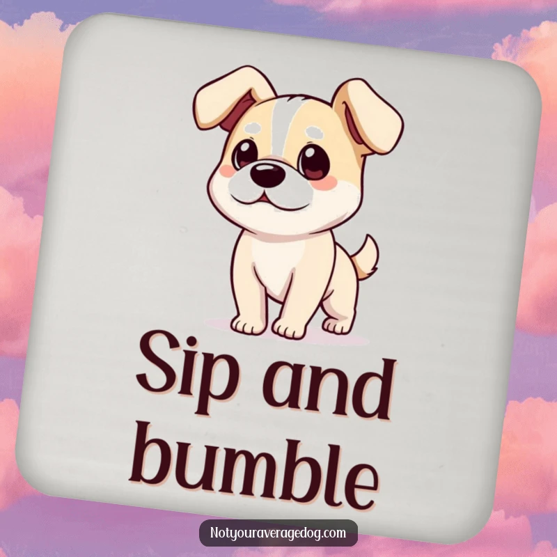 Funny dog with comically floppy ears on drink coasters, offering humorous table protection.