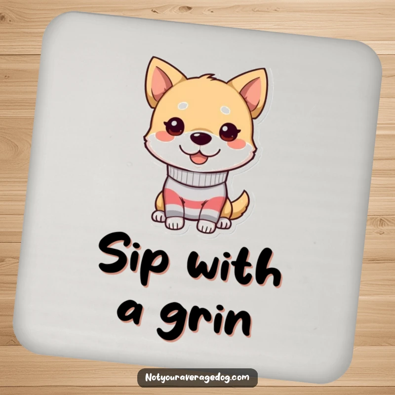 Funny dog coaster with a character wearing a mismatched sock and a goofy grin, adding a touch of humor.