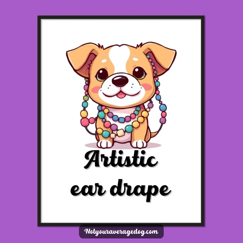 Funny Dog Ears Tangled Beads Poster - Colorful Wall Art of Pet Antics