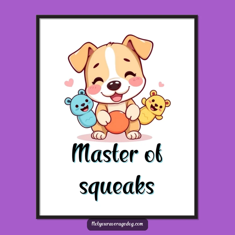 Funny Juggling Dog Poster - Squeaky Toy Wall Art, Quirky Decor Gift