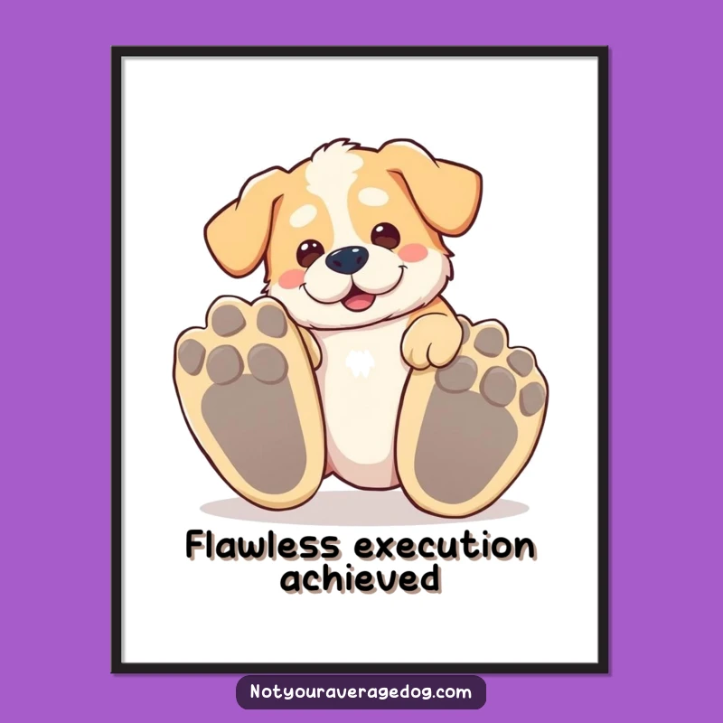 Funny Tripping Dog Poster: Big Paws Art, Hilarious Mishap, Gift