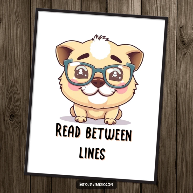 Funny dog glasses poster, a silly dog with oversized glasses and a crooked grin, bringing humorous and charming wall art.