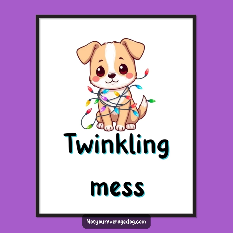 Funny Tangled Dog Lights Poster - Festive Wall Art