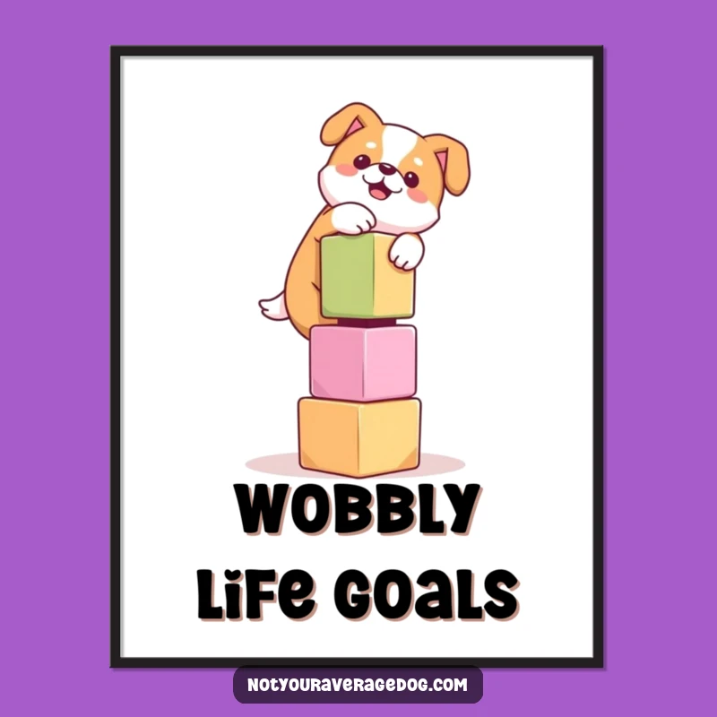 Funny Dog Balancing Cubes Poster: Hilarious Wall Art for Dog Enthusiasts