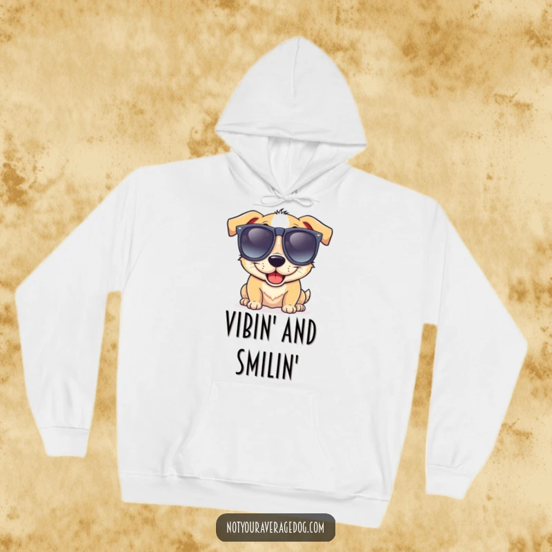 Funny hoodie with a dog wearing oversized, silly sunglasses and a wide, amusing grin, perfect for casual cool.