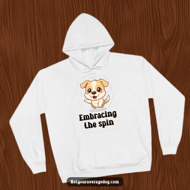 Comfortable hoodie with a funny illustration of a dazed dog spinning in circles, ideal for casual wear and humorous gifting.