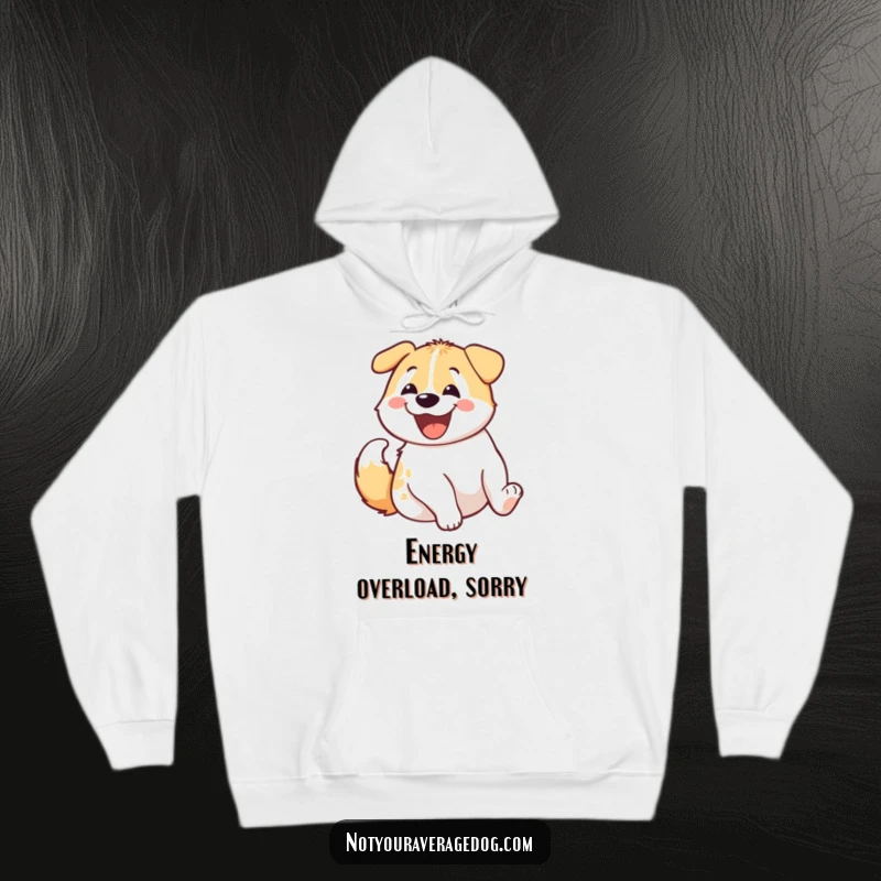 A dog's excited rear end wiggling with joy on a cozy hoodie, embodying pure happiness and canine spirit.
