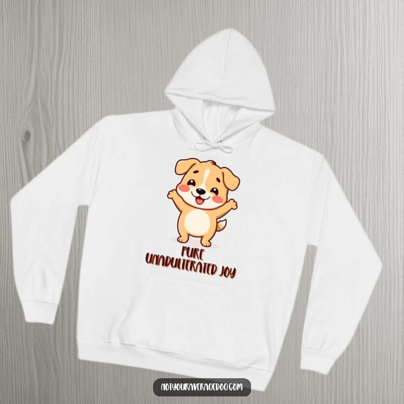 Funny hoodie depicting a dog with a dramatically wiggly body performing a silly dance.