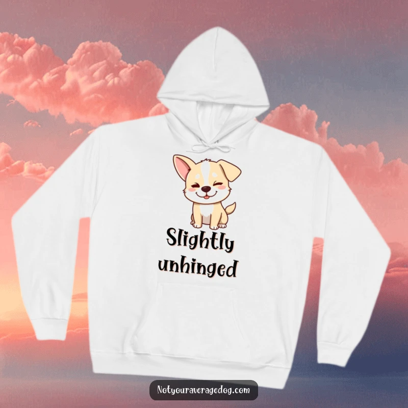 Funny dog hoodie with one ear flopped and a mischievous wink, perfect for cozy wear with a sly attitude.