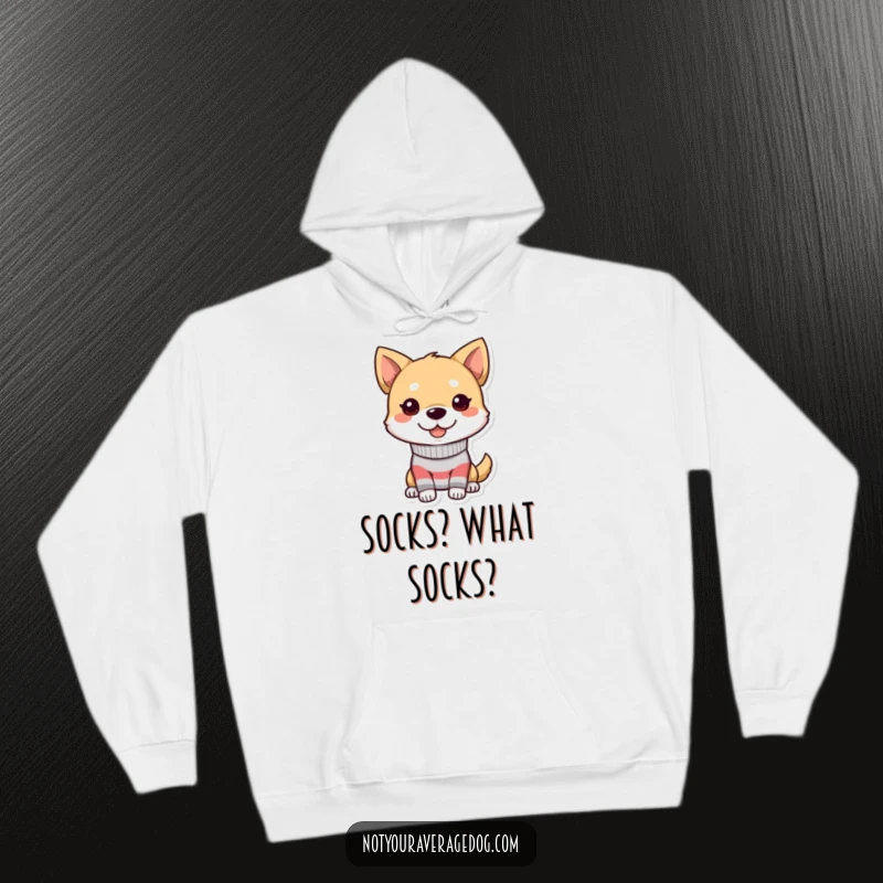 Funny dog hoodie with a character wearing a mismatched sock and a goofy grin, perfect for cozy days.