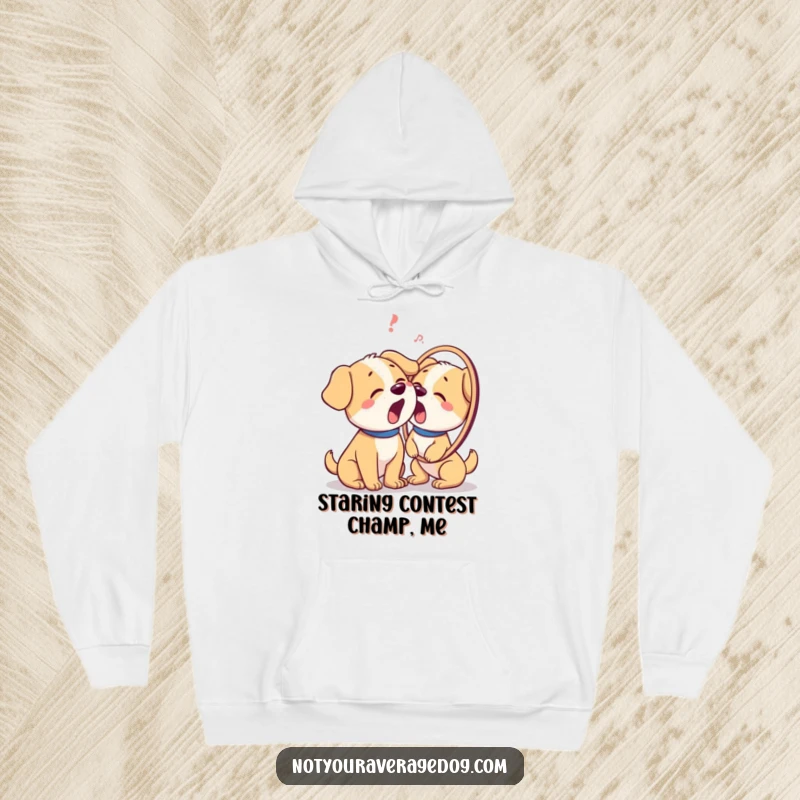 Funny hoodie depicting a dog in a state of comical confusion, barking at its mirror image, ideal for dog lovers.