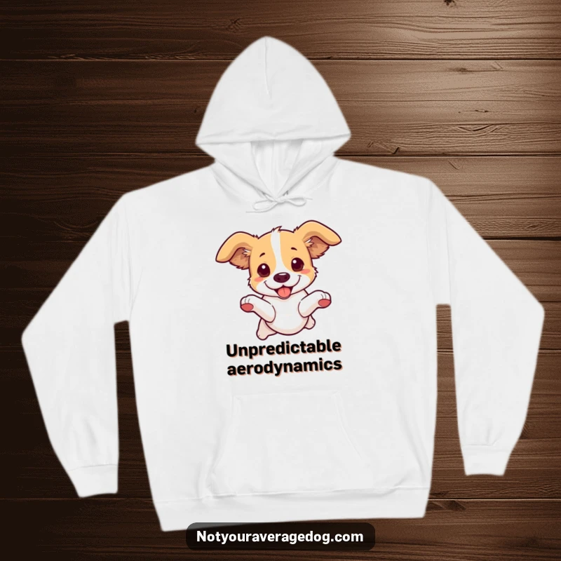 Funny Dog Leaping Hoodie: A dog in mid-air, ears flying wildly, embodying playful movement.