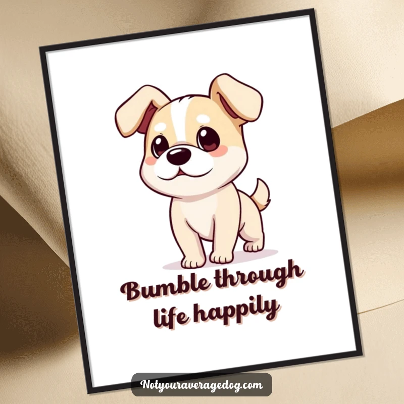 Funny Free Printable Wall Art depicting a silly dog with comically flopping ears as it bumbles along with charm.