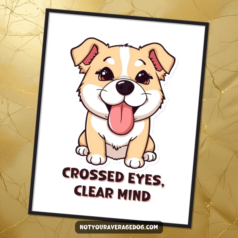 Funny Free Printable wall art of a dog with its tongue sticking out sideways and eyes crossed, showcasing a hilariously goofy expression.