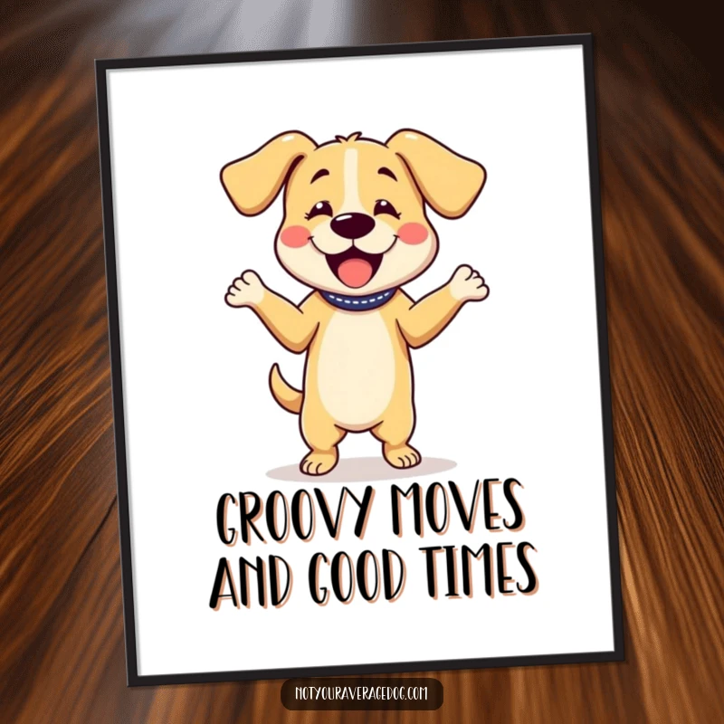 Funny Free Printable Wall Art: A dog doing a silly dance with its floppy ears in motion, adding a dynamic and humorous touch.