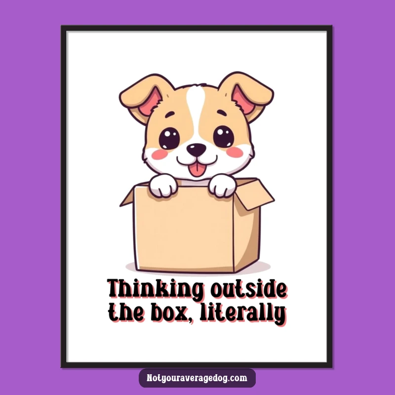Free Printable Wall Art: Dog peeking from a tiny box, pure comedy!