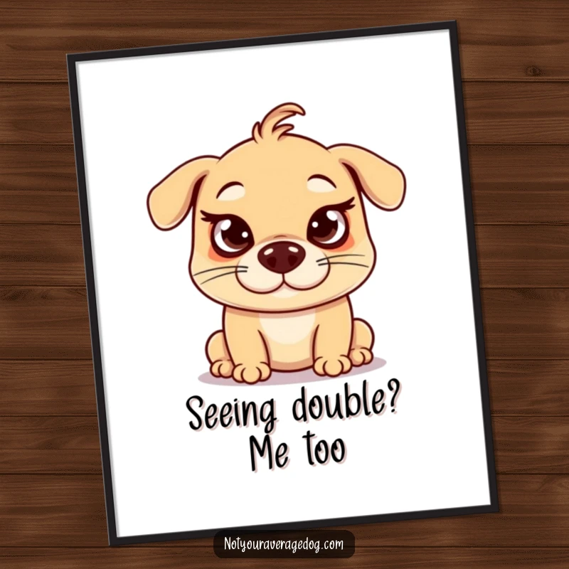 Funny Free Printable Wall Art of a silly dog with its eyes comically crossed in an exaggerated face.