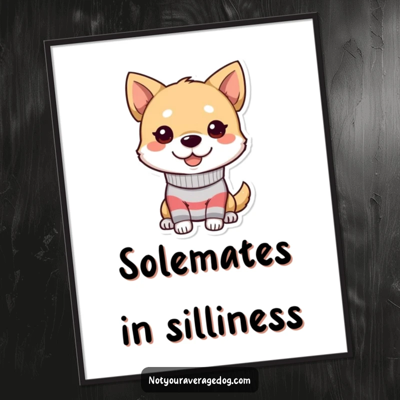 Funny Free Printable Wall Art: Dog wearing a mismatched sock and sporting a goofy grin, a cheerful and humorous wall decoration.