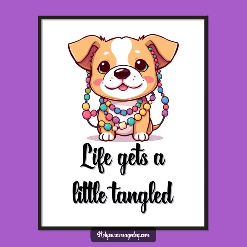 Add a dash of delightful mess to your decor with this Free Printable Wall Art. Easy to print at home, showcasing a tangled dog.