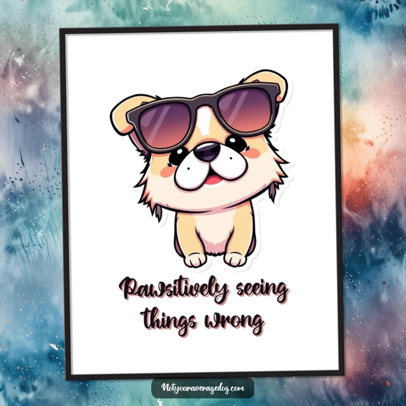 Funny Free Printable Wall Art: A dog comically attempts to put on sunglasses, resulting in an upside-down, amusing look.