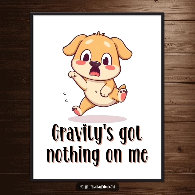 Funny Free Printable Wall Art: A dog is caught mid-trip, legs tangled, with a comically surprised and silly expression.