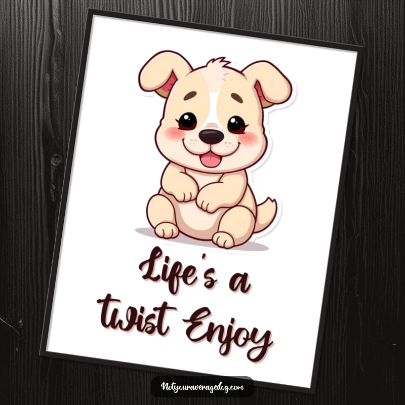 Funny Free Printable Wall Art depicting a comical dog twisted into an amusing pretzel shape, adding quirky charm.