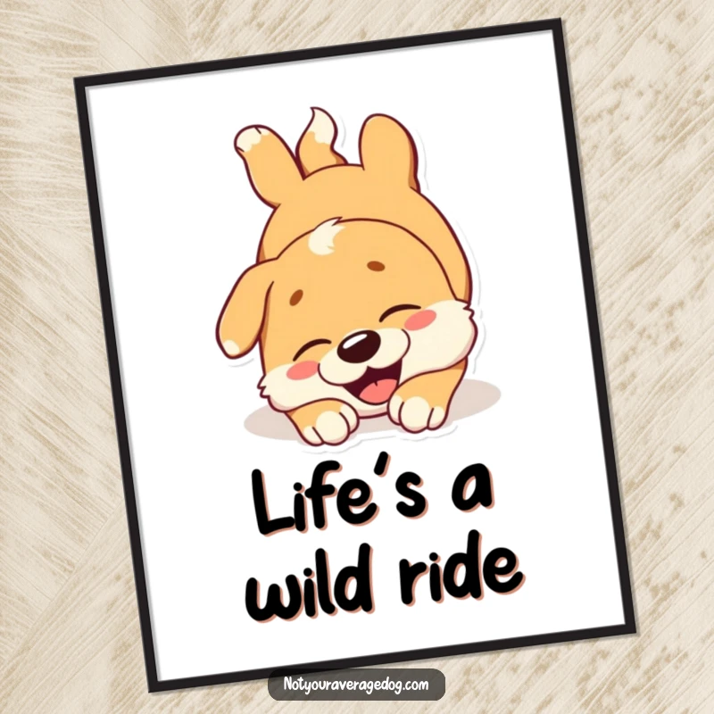 Funny Free Printable Wall Art: A dog caught mid-tumble, expressing pure, unadulterated joy and excitement.