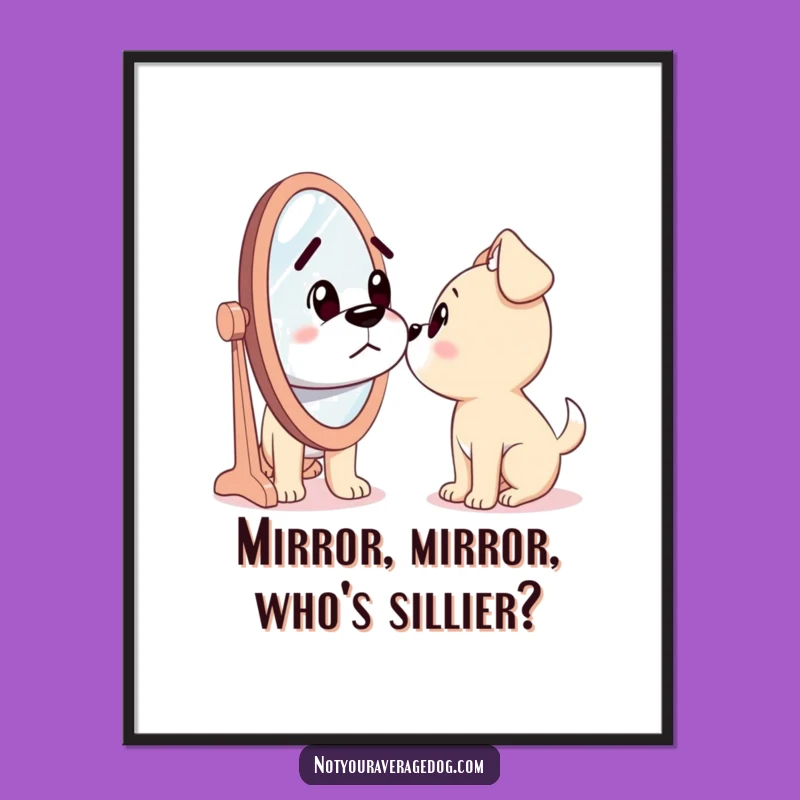 Funny Free Printable Wall Art: Confused Dog in Mirror, Hilarious Pet Decor, Downloadable Art