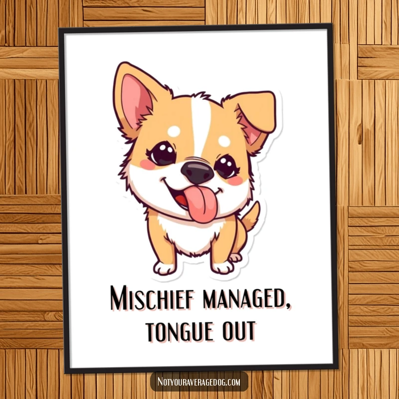 Funny Free Printable Wall Art: A dog with its tongue sticking out in a comical, mischievous pose, adding humor to any wall.