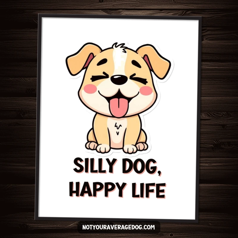 Funny Free Printable Wall Art: A stylized dog with crossed eyes and tongue hanging out, radiating pure silliness.