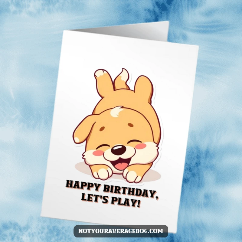 Funny Free Printable Birthday Card: A happy dog cartwheeling with paws in the air, pure birthday bliss.