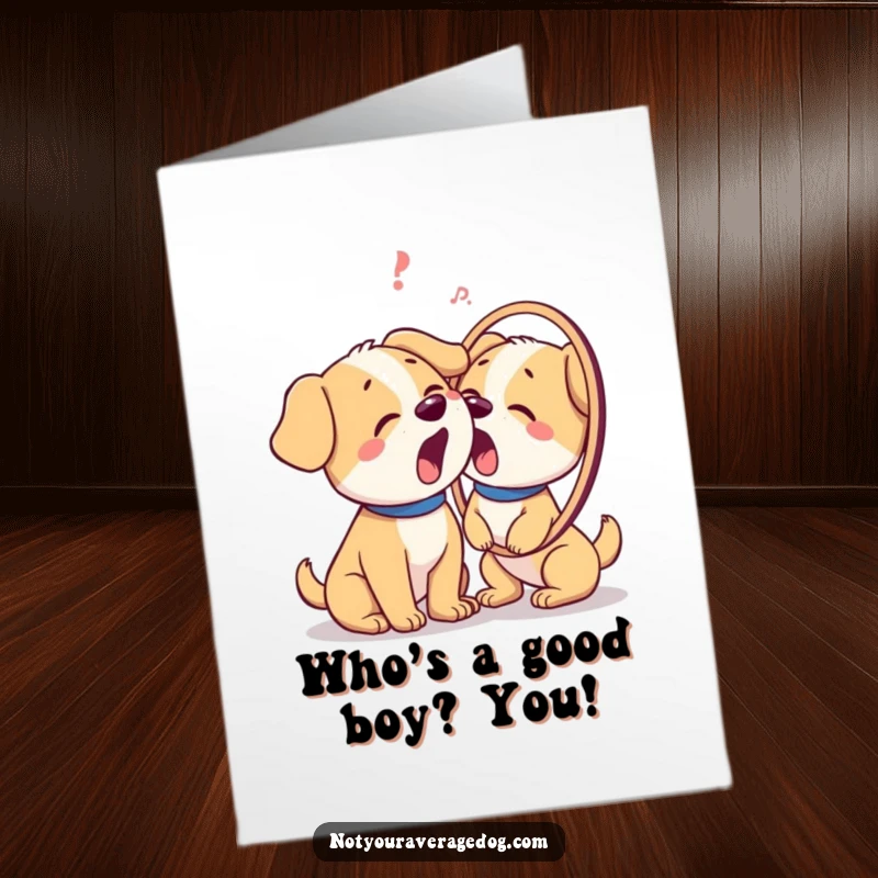 Funny Free Printable Birthday Card: Dog barks confusedly at its own reflection, a hilarious moment captured for your celebration.