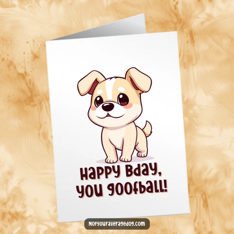 Funny Free Printable Birthday Card of a silly dog with comically flopping ears stumbling along happily.